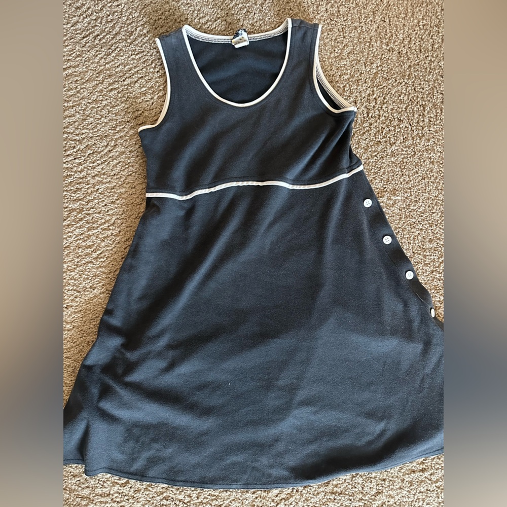 Vintage Black Tank Dress with White Trim and Side Buttons